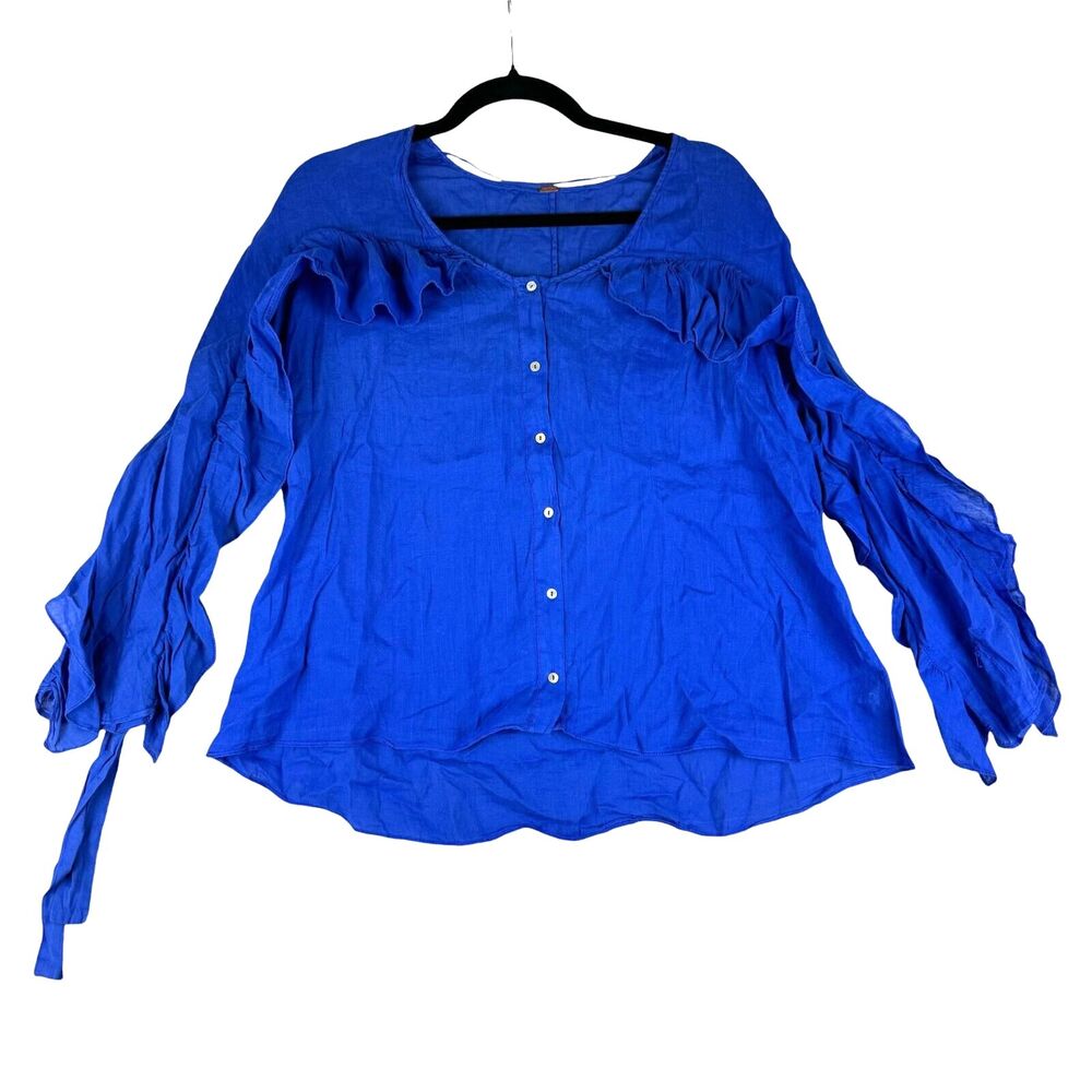 Free People Top Women's Extra Small Blue Flutter Sleeve Tunic Long Sleeve Boho